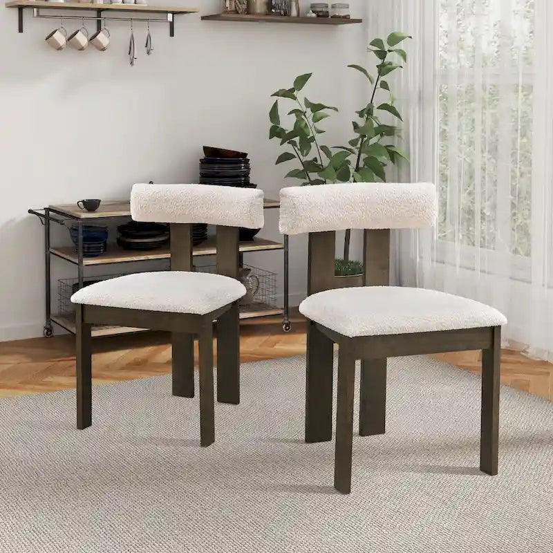 Modern Set of 2 Chairs with Wooden Legs, Soft Upholstered Seat and Cushion, Suitable for Dining Room and Living Room
