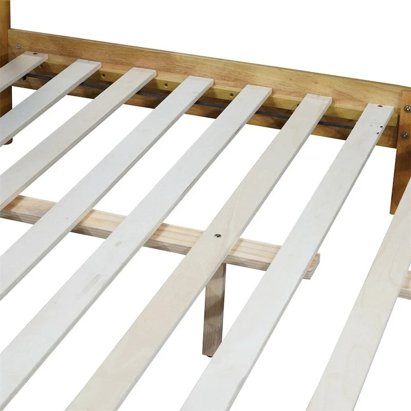 Queen Size Rubber Wooden,Solid Wooden Bed with Upholstered Headboard