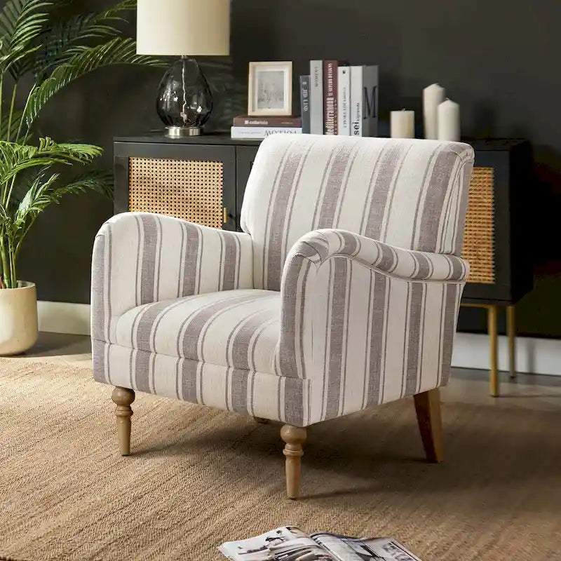 Seip Classic and Contemporary Striped Arm Chair with Spindle Legs by HULALA HOME