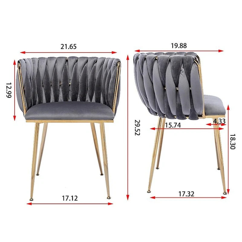 Modern Design Velvet Fabric Dining Chair,Set of 2,Grey
