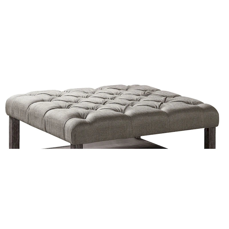 Belbeck Farmhouse Grey Fabric Tufted Square Cocktail Ottoman with Open-Shelf by Furniture of America