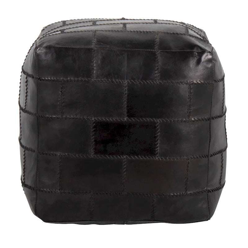 Carbon Loft Najah Patchwork Leather Industrial Pouf Ottoman