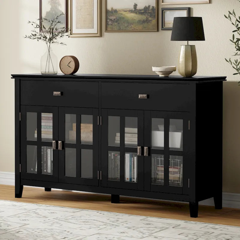 WYNDENHALL Stratford 60 Wide Solid Wood Transitional Large 4 Door Sideboard Buffet - 17d x 60w x 34h