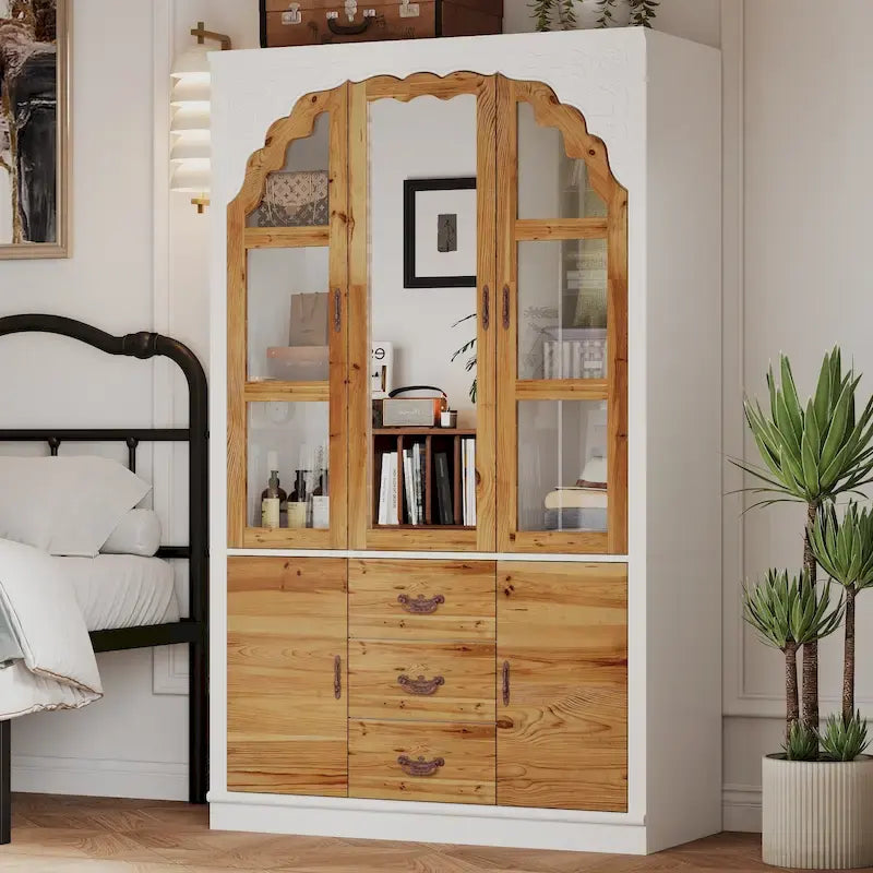 Classic Elegance Armoire Expandable Rustic Wardrobe with Glass Door