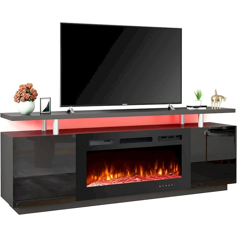 EROMMY 70 Fireplace TV Stand with 36 Electric Fireplace, TV Console for TVs up to 80 for Living Room, Black - 36