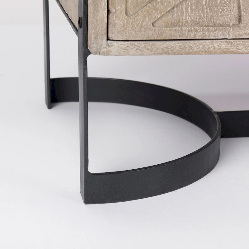 Rivien Light Brown Solid Wood with Black Metal Frame 2 Door Accent Cabinet