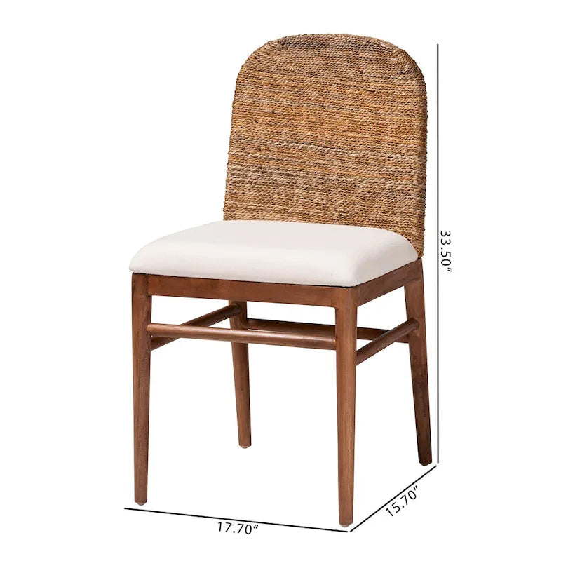 Nadim Modern Bohemian Natural Seagrass and Acacia Wood 2-Piece Dining Chair Set