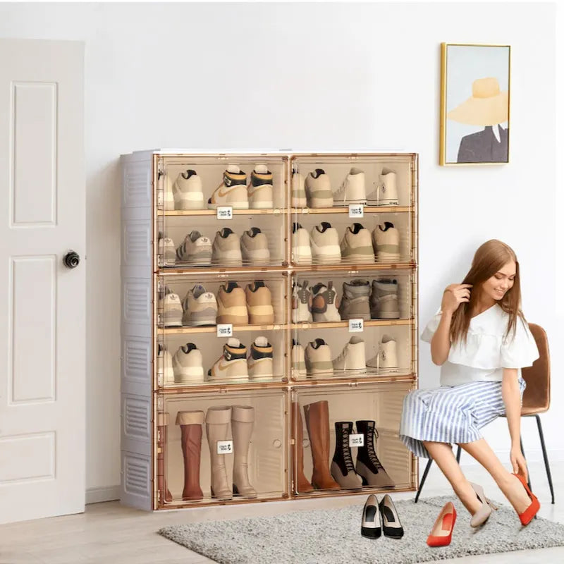Stackable Storage Organizer Cabinet with Doors and Shelves,Shoe Box for Closet