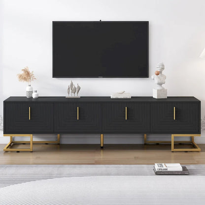 Black+Gold 70.8 TV Stand with Gold Handles & Cabinets for 80 TVs
