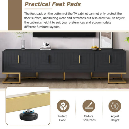 Black+Gold 70.8 TV Stand with Gold Handles & Cabinets for 80 TVs