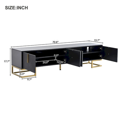 Black+Gold 70.8 TV Stand with Gold Handles & Cabinets for 80 TVs