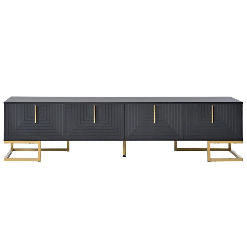Black+Gold 70.8 TV Stand with Gold Handles & Cabinets for 80 TVs