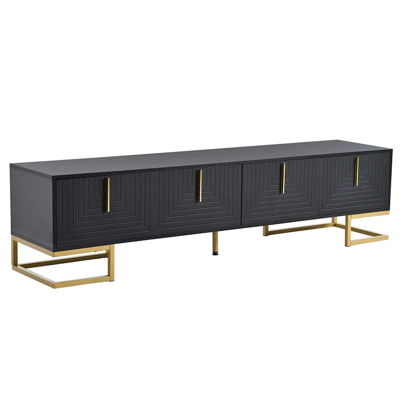 Black+Gold 70.8 TV Stand with Gold Handles & Cabinets for 80 TVs