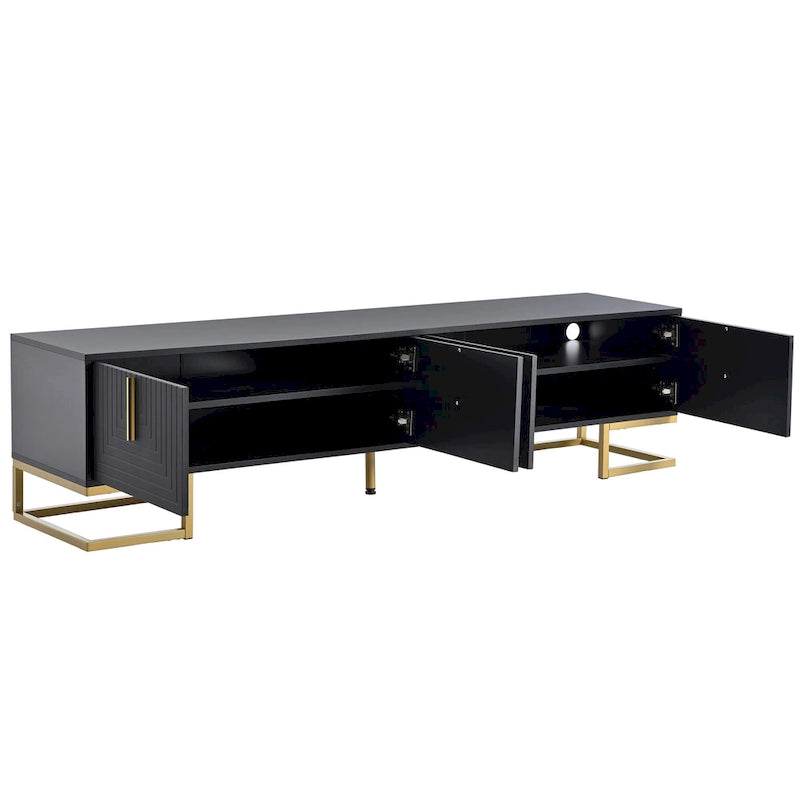 Black+Gold 70.8 TV Stand with Gold Handles & Cabinets for 80 TVs