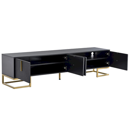 Black+Gold 70.8 TV Stand with Gold Handles & Cabinets for 80 TVs