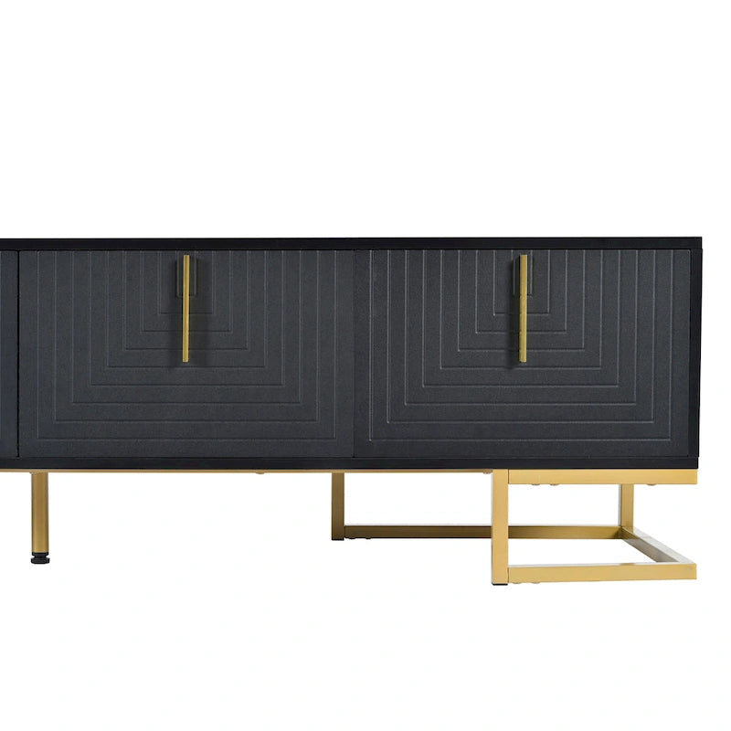 Black+Gold 70.8 TV Stand with Gold Handles & Cabinets for 80 TVs