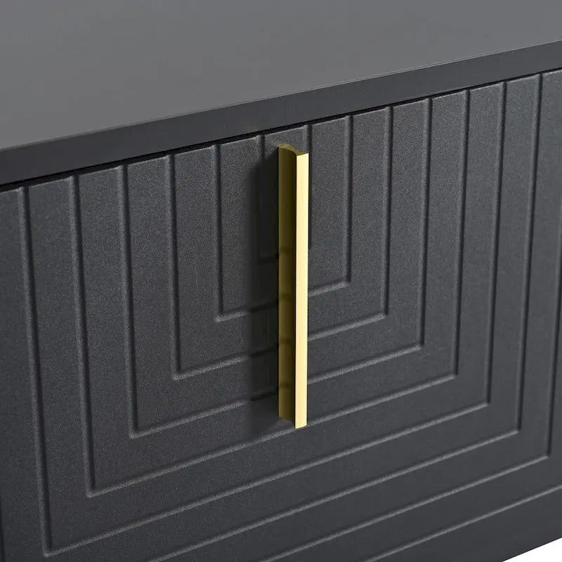 Black+Gold 70.8 TV Stand with Gold Handles & Cabinets for 80 TVs