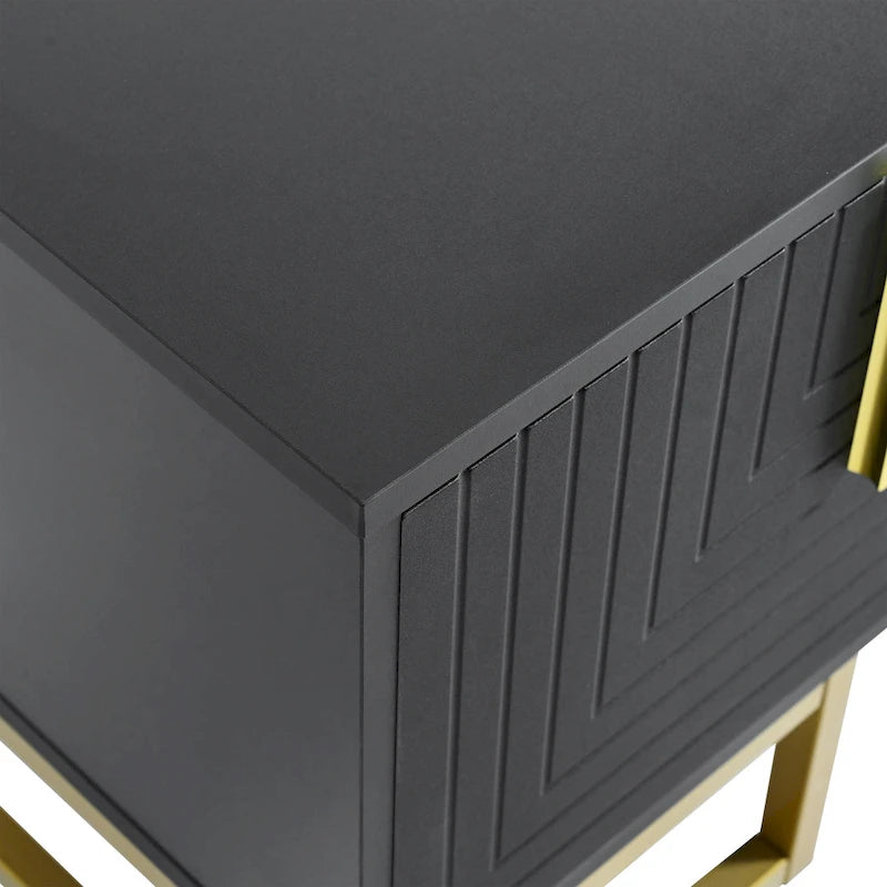 Black+Gold 70.8 TV Stand with Gold Handles & Cabinets for 80 TVs