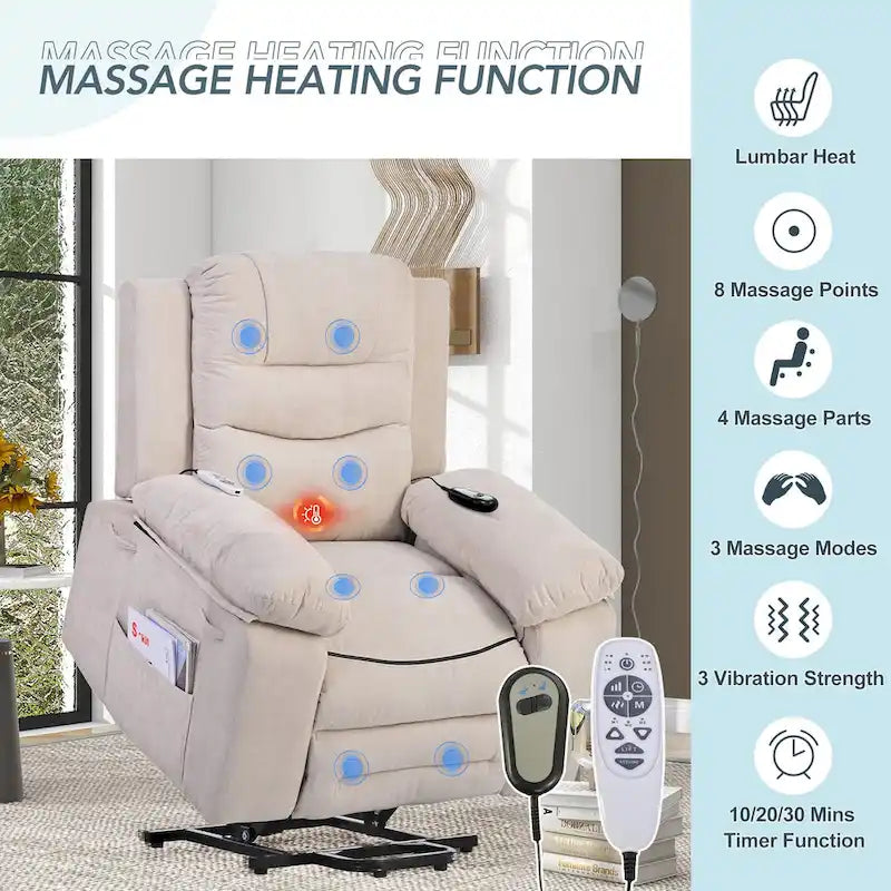 Massage Recliner Chair for Seniors-Power Lift,Adjustable Massage,Heating Features,Infinite Position Reclining,and Side Pocket
