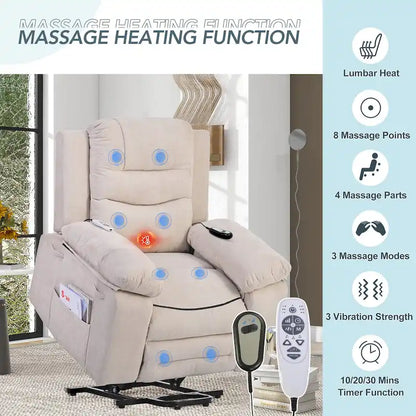 Massage Recliner Chair for Seniors-Power Lift,Adjustable Massage,Heating Features,Infinite Position Reclining,and Side Pocket