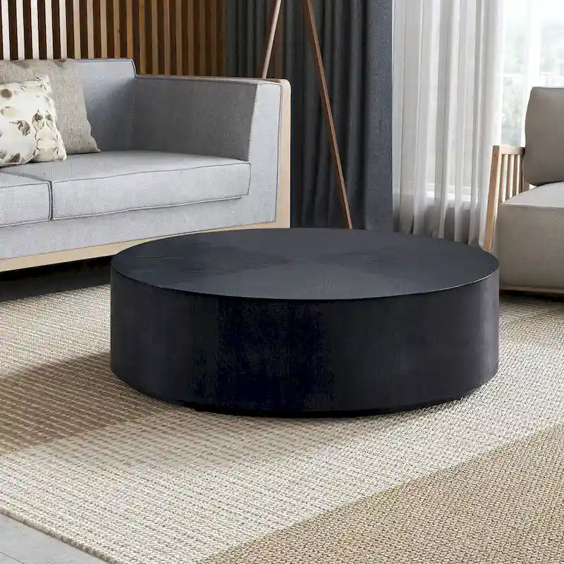 35.43 Inch Modern Round Coffee Table MDF Coffee Table for Living Room,Drum Center Table for Apartment,No Need Assembly