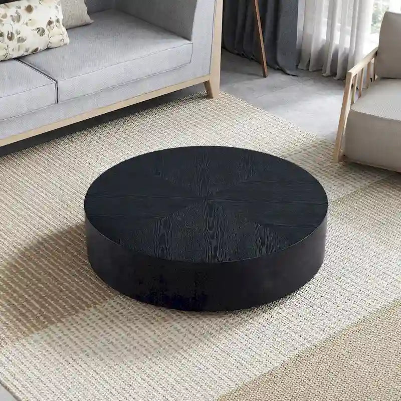 35.43 Inch Modern Round Coffee Table MDF Coffee Table for Living Room,Drum Center Table for Apartment,No Need Assembly