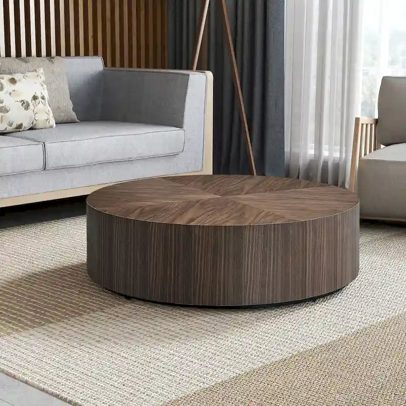 35.43 Inch Modern Round Coffee Table MDF Coffee Table for Living Room,Drum Center Table for Apartment,No Need Assembly