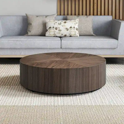 35.43 Inch Modern Round Coffee Table MDF Coffee Table for Living Room,Drum Center Table for Apartment,No Need Assembly