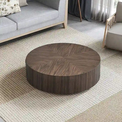 35.43 Inch Modern Round Coffee Table MDF Coffee Table for Living Room,Drum Center Table for Apartment,No Need Assembly