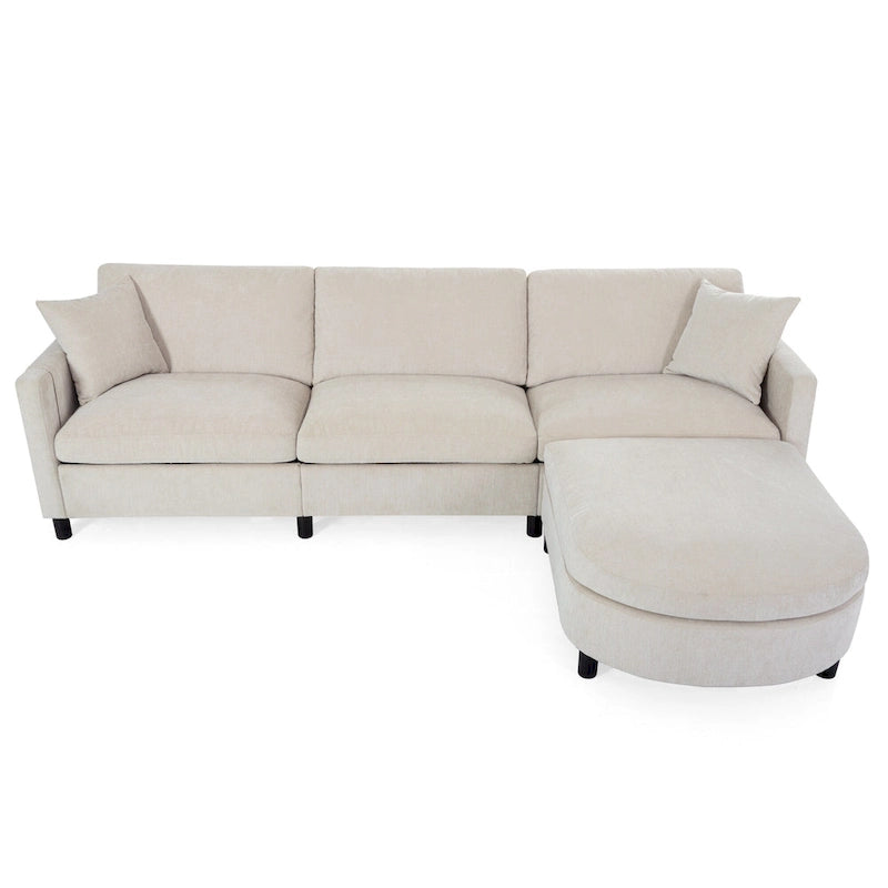 Beige 107.87 4-Seater Sofa with Movable Ottoman & Storage