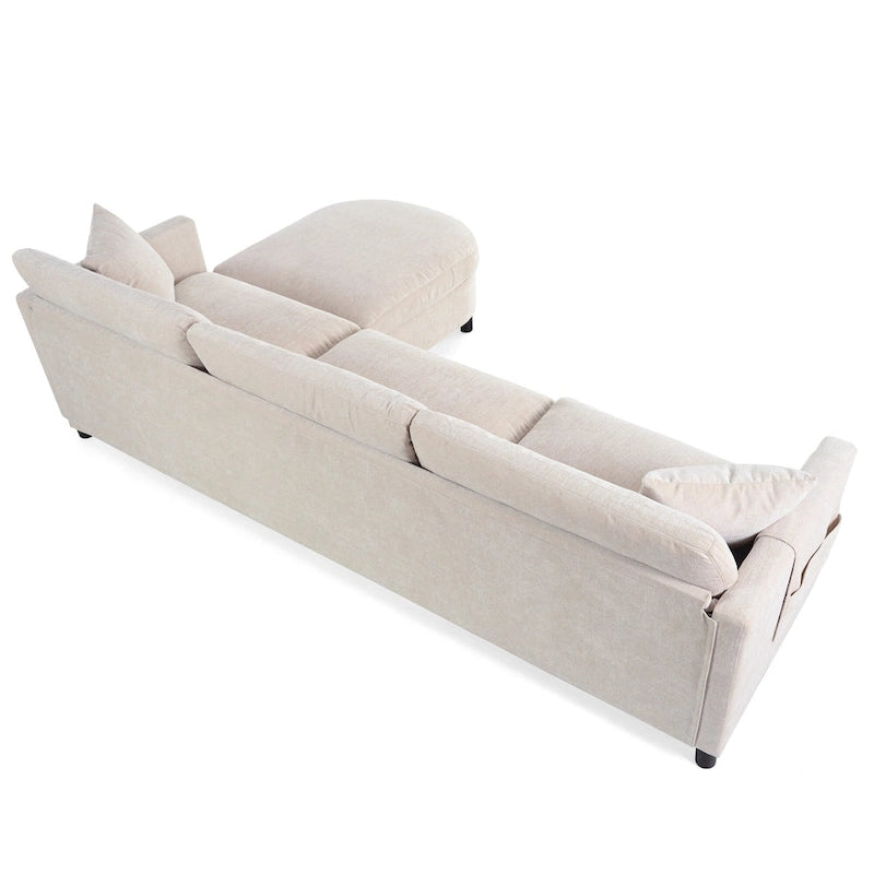 Beige 107.87 4-Seater Sofa with Movable Ottoman & Storage