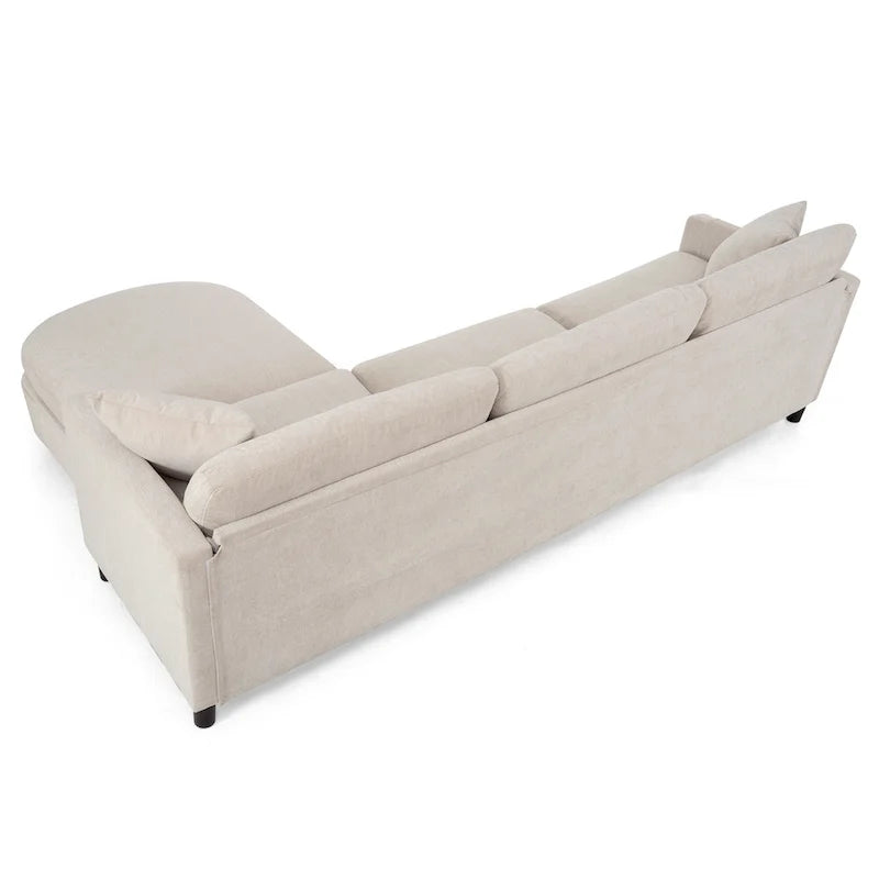 Beige 107.87 4-Seater Sofa with Movable Ottoman & Storage