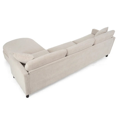 Beige 107.87 4-Seater Sofa with Movable Ottoman & Storage