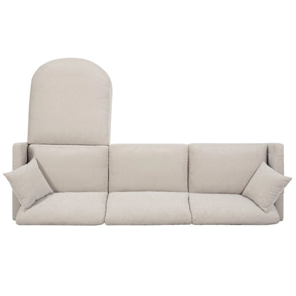 Beige 107.87 4-Seater Sofa with Movable Ottoman & Storage
