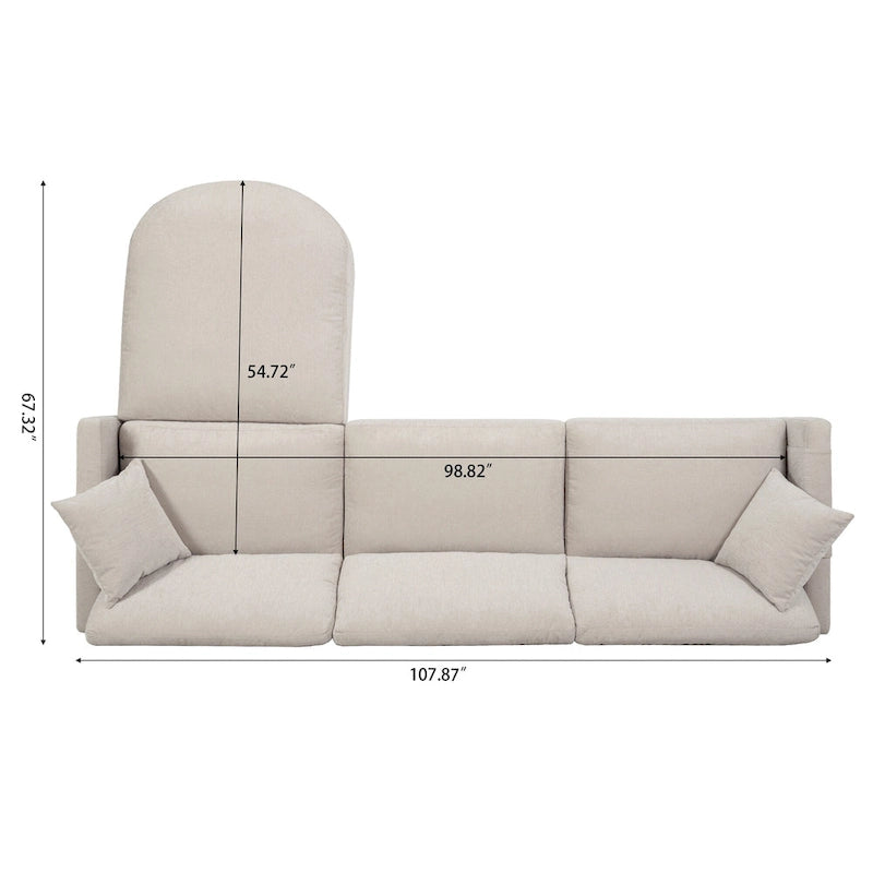 Beige 107.87 4-Seater Sofa with Movable Ottoman & Storage