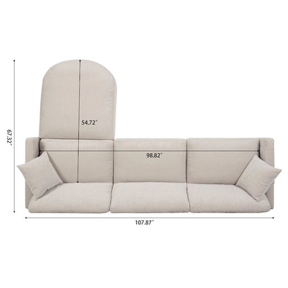 Beige 107.87 4-Seater Sofa with Movable Ottoman & Storage