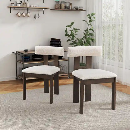 Modern Set of 2 Chairs with Wooden Legs, Soft Upholstered Seat and Cushion, Suitable for Dining Room and Living Room