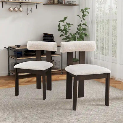 Modern Set of 2 Chairs with Wooden Legs, Soft Upholstered Seat and Cushion, Suitable for Dining Room and Living Room