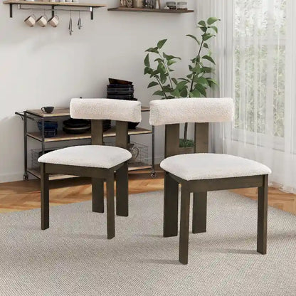 Modern Set of 2 Chairs with Wooden Legs, Soft Upholstered Seat and Cushion, Suitable for Dining Room and Living Room