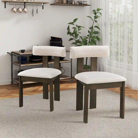 Modern Set of 2 Chairs with Wooden Legs, Soft Upholstered Seat and Cushion, Suitable for Dining Room and Living Room