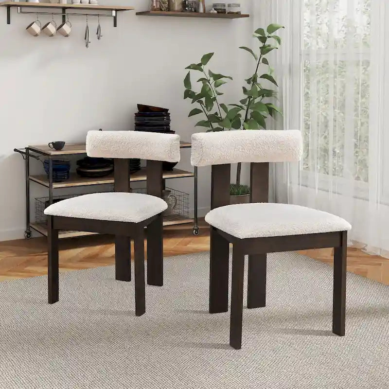 Modern Set of 2 Chairs with Wooden Legs, Soft Upholstered Seat and Cushion, Suitable for Dining Room and Living Room