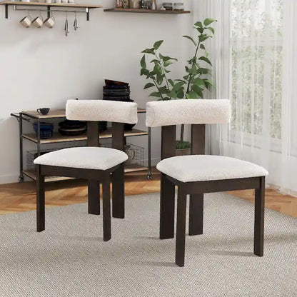 Modern Set of 2 Chairs with Wooden Legs, Soft Upholstered Seat and Cushion, Suitable for Dining Room and Living Room
