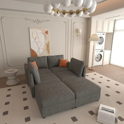 Christopher Knight Home - Stellar Modular U-Shaped Sectional Sofa Bed with Storage, 6 Seats, Ottoman, and Chenille Fabric