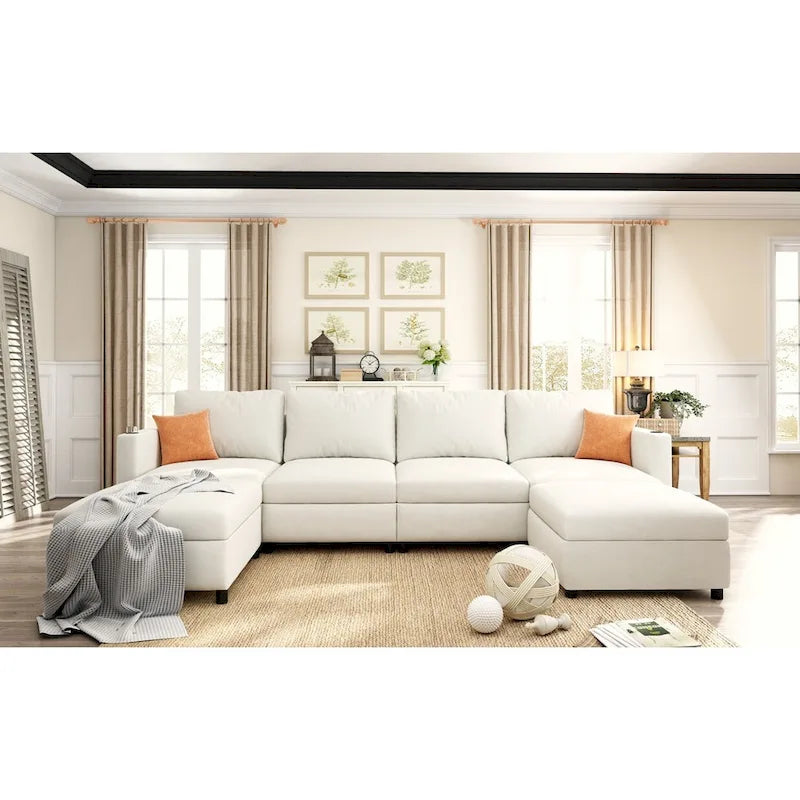 Christopher Knight Home - Stellar Modular U-Shaped Sectional Sofa Bed with Storage, 6 Seats, Ottoman, and Chenille Fabric