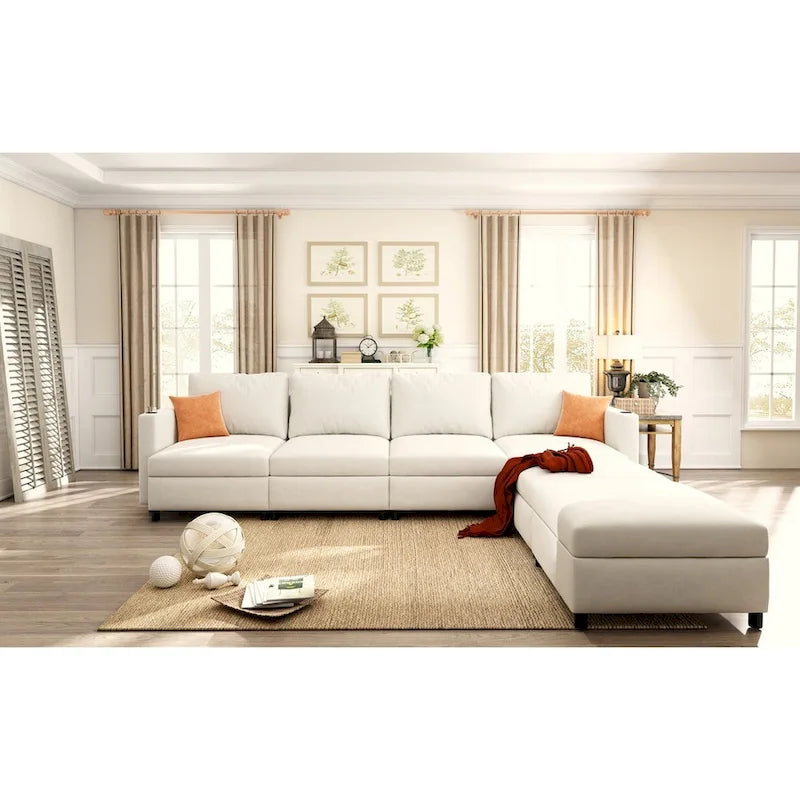 Christopher Knight Home - Stellar Modular U-Shaped Sectional Sofa Bed with Storage, 6 Seats, Ottoman, and Chenille Fabric