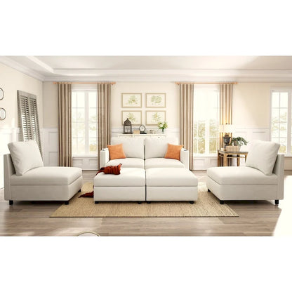 Christopher Knight Home - Stellar Modular U-Shaped Sectional Sofa Bed with Storage, 6 Seats, Ottoman, and Chenille Fabric