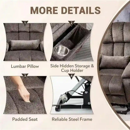 Power Lift Recliner with Extended Footrest,Overstuffed Chenille Dual Motor Recliners with Heat/Message,USB Type C Charging