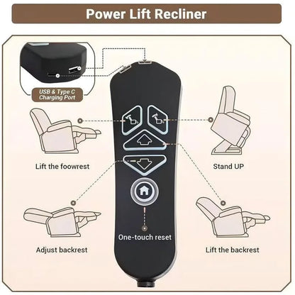 Power Lift Recliner with Extended Footrest,Overstuffed Chenille Dual Motor Recliners with Heat/Message,USB Type C Charging