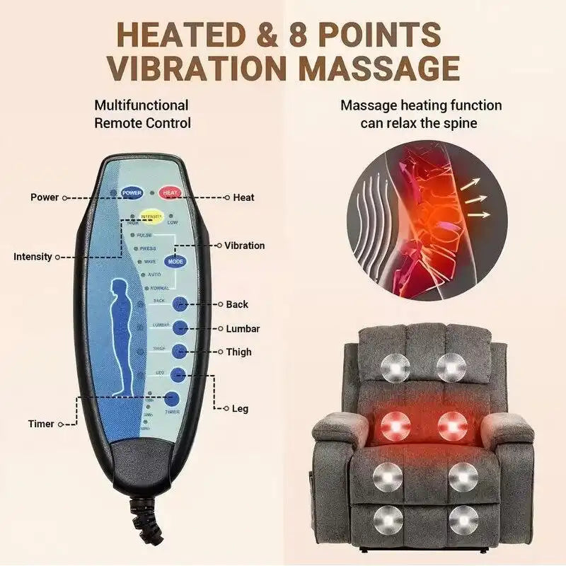 Power Lift Recliner with Extended Footrest,Overstuffed Chenille Dual Motor Recliners with Heat/Message,USB Type C Charging