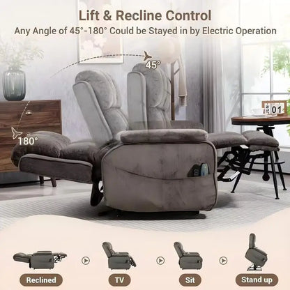 Power Lift Recliner with Extended Footrest,Overstuffed Chenille Dual Motor Recliners with Heat/Message,USB Type C Charging